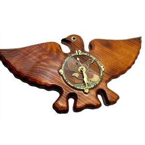 Vintage Wooden Eagle Wall Decor Americana Rustic Brass Detailing Needs Work